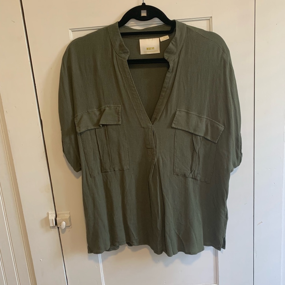 Army Green Anthropologie Blouse